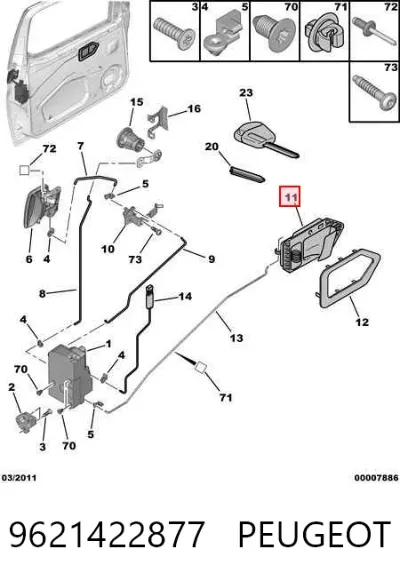 Manija interior de puerta delantera derecha PEUGEOT 9621422877