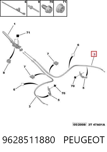 Cable de freno de mano trasero derecho/izquierdo 9628511880 Peugeot/Citroen