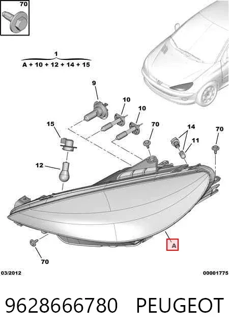 Faro derecho 9628666780 Peugeot/Citroen