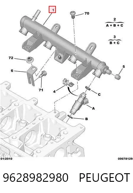 Rampa de combustible 9628982980 Peugeot/Citroen