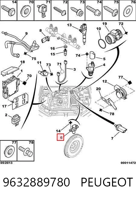 Sensor de cigüeñal 9632889780 Peugeot/Citroen