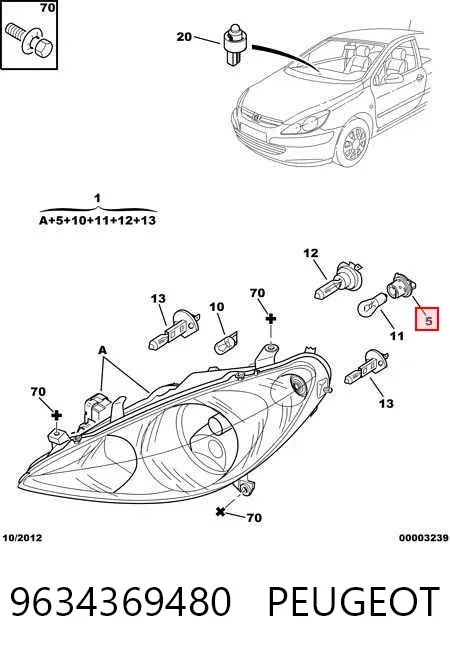 Faro derecho 9634369480 Peugeot/Citroen