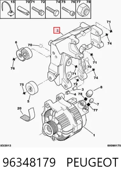 Soporte del alternador PEUGEOT 96348179