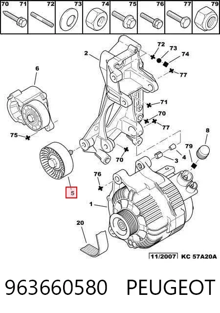 Polea inversión / guía, correa poli V 963660580 Peugeot/Citroen