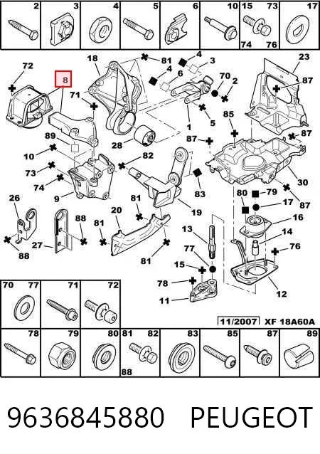 Soporte superior derecho del motor 9636845880 Peugeot/Citroen