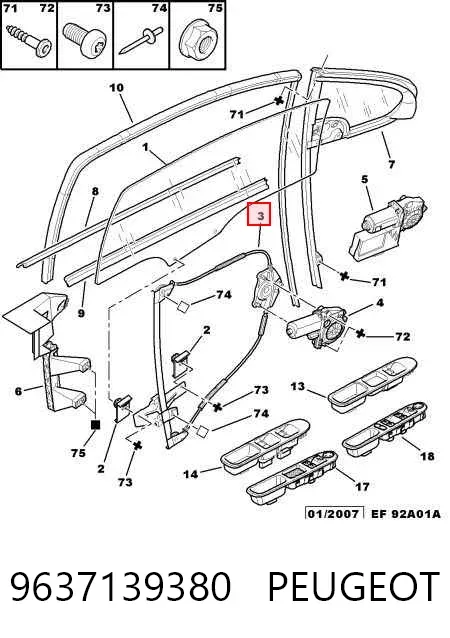 Mecanismo de elevalunas delantero derecha 9637139380 Peugeot/Citroen