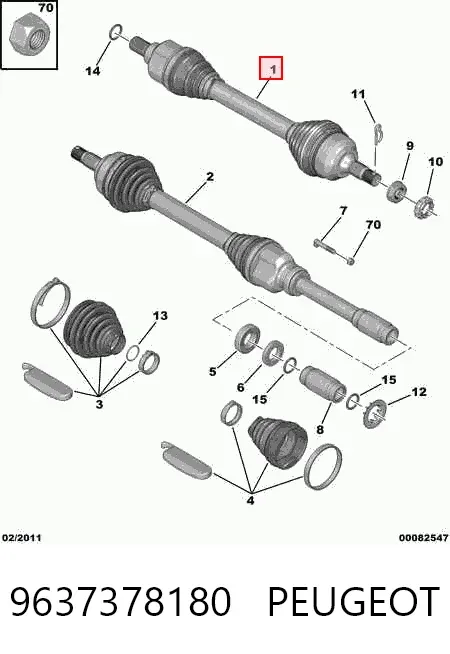 Semieje delantero izquierdo 9637378180 Peugeot/Citroen