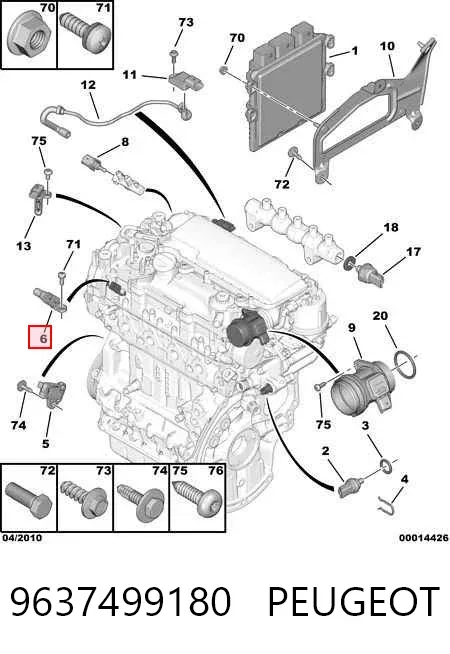 Sensor de árbol de levas 9637499180 Peugeot/Citroen