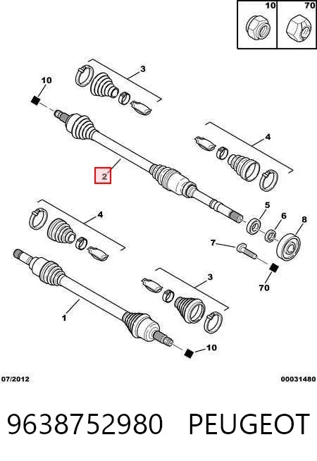 Semieje delantero derecho 9638752980 Peugeot/Citroen