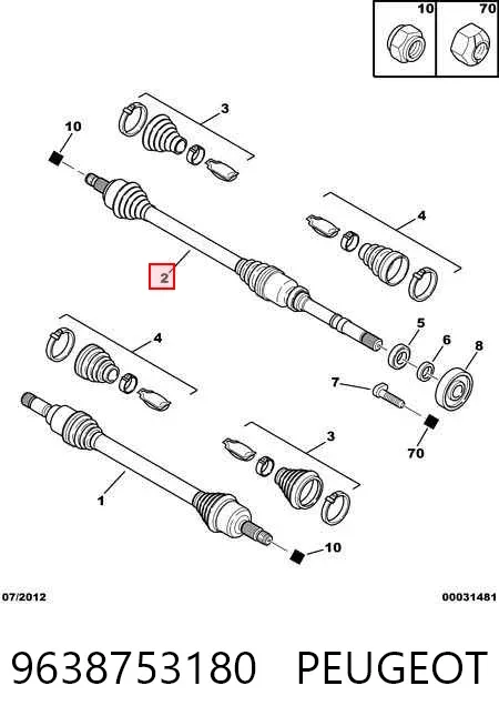 Semieje delantero derecho 9638753180 Peugeot/Citroen