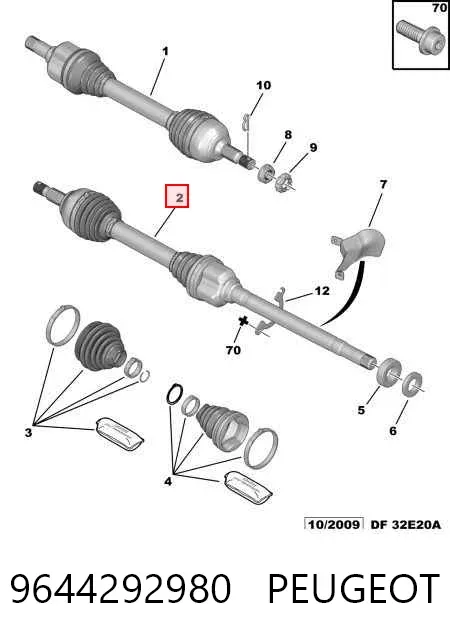 Semieje delantero derecho 9644292980 Peugeot/Citroen