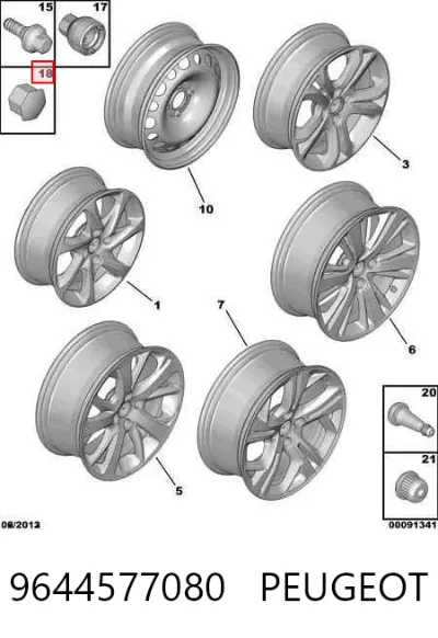 Tapón de perno de rueda PEUGEOT 9644577080