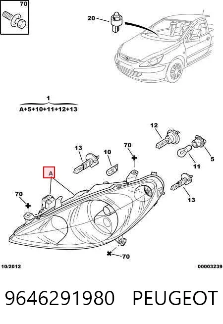 Faro derecho 9646291980 Peugeot/Citroen