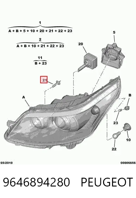 Faro derecho 9646894280 Peugeot/Citroen