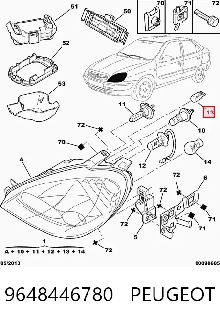 Faro izquierdo 9648446780 Peugeot/Citroen