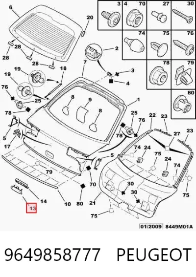 Manija exterior de tapa de maletero PEUGEOT 9649858777