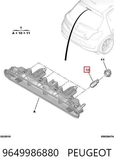 Tercera luz de freno 9649986880 Peugeot/Citroen