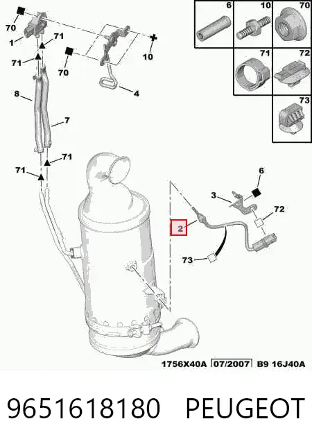Sensor de temperatura de gases de escape del filtro de partículas 9651618180 Peugeot/Citroen