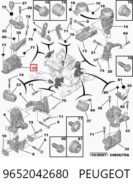 Soporte de motor derecho 9652042680 Peugeot/Citroen