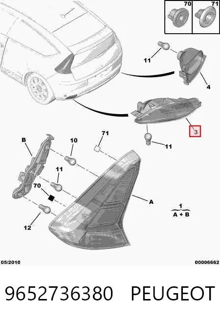 Luz antiniebla trasera derecha 9652736380 Peugeot/Citroen