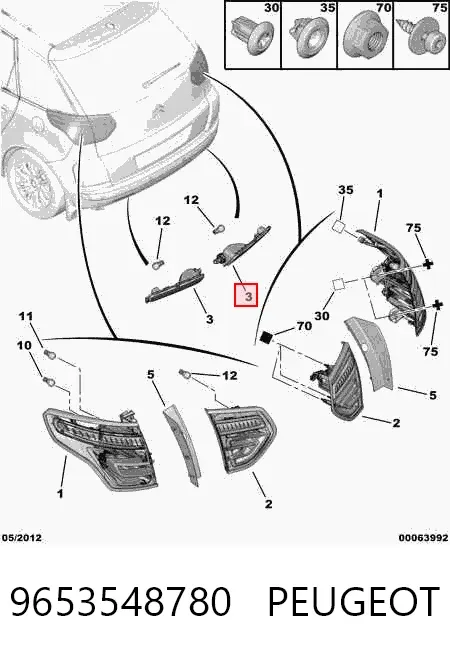 Luz antiniebla trasera izquierda 9653548780 Peugeot/Citroen