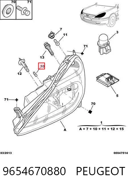 Faro derecho 9654670880 Peugeot/Citroen
