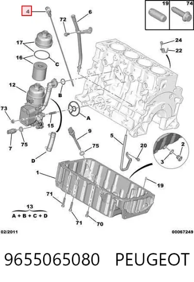 Varilla indicadora de nivel de aceite del motor PEUGEOT 9655065080