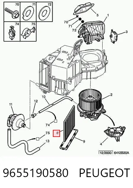Filtro de habitáculo 9655190580 Peugeot/Citroen