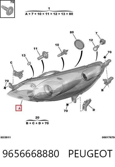 Faro izquierdo 9656668880 Peugeot/Citroen