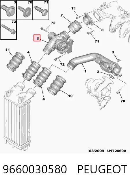 Válvula conmutadora del sistema de admisión de aire 9660030580 Peugeot/Citroen