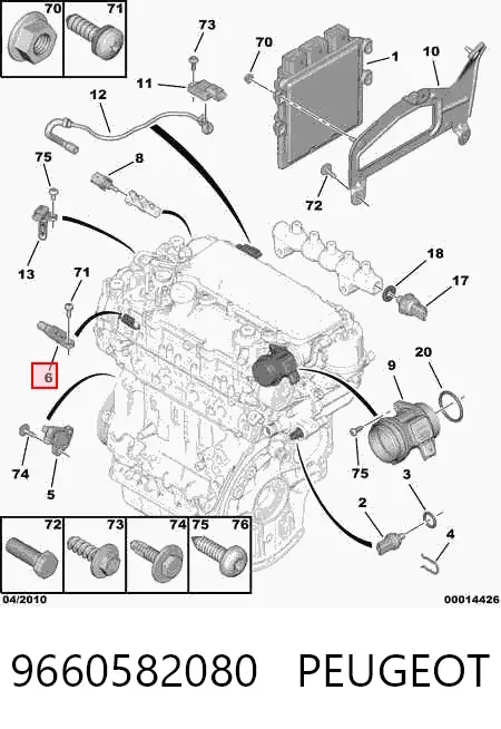 Sensor de árbol de levas 9660582080 Peugeot/Citroen