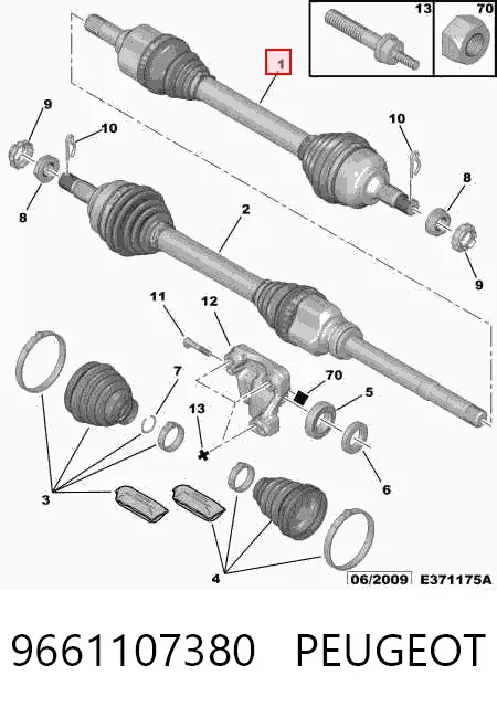 Semieje delantero izquierdo 9661107380 Peugeot/Citroen