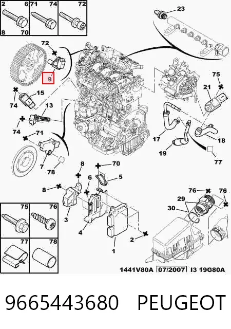 Sensor de árbol de levas 9665443680 Peugeot/Citroen