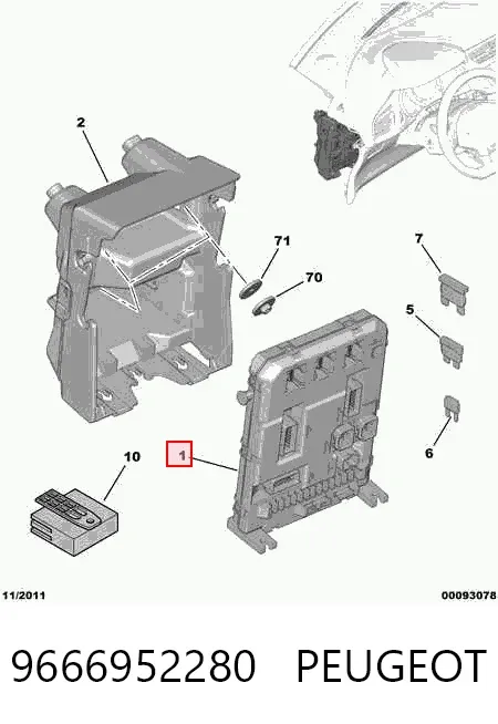 Caja de fusibles trasera interior 9666952280 Peugeot/Citroen