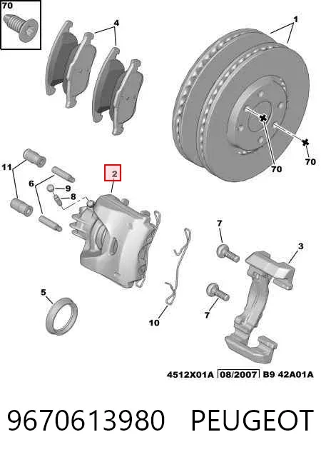 Pinza de freno delantera izquierda 9670613980 Peugeot/Citroen