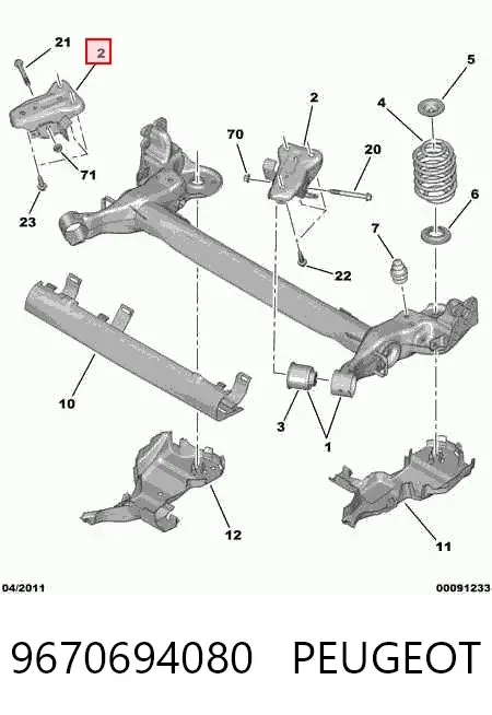 Soporte de viga trasera 9670694080 Peugeot/Citroen