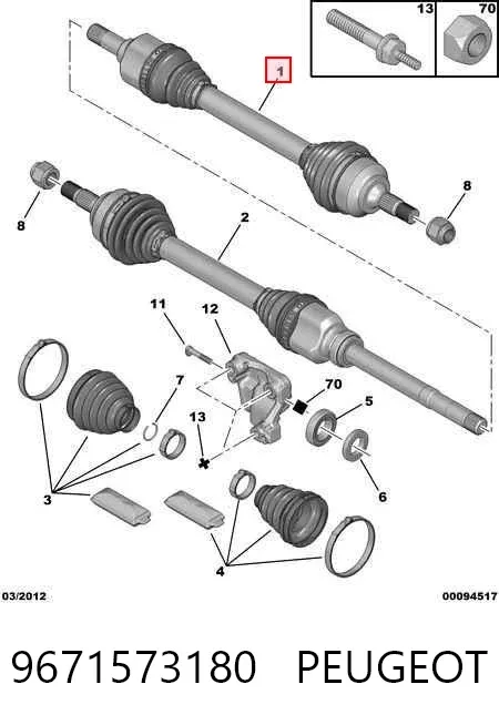 Semieje delantero izquierdo 9671573180 Peugeot/Citroen