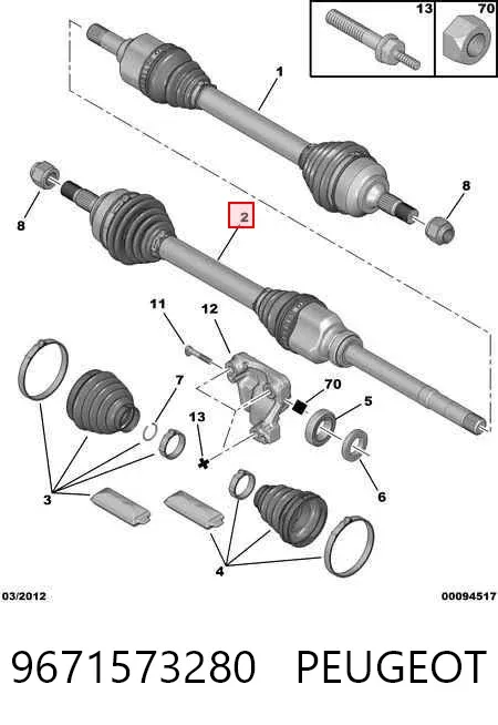 Semieje delantero derecho 9671573280 Peugeot/Citroen