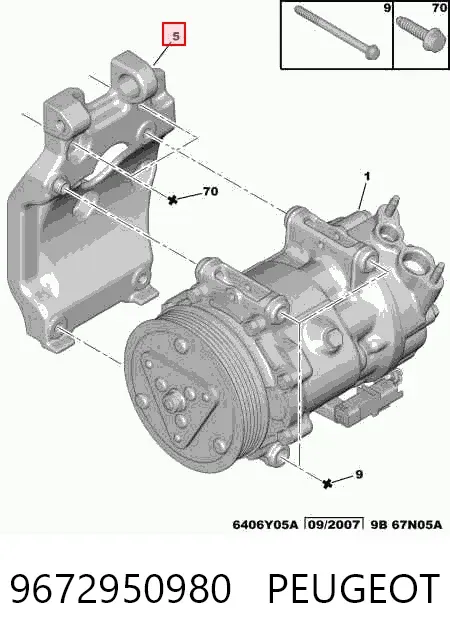 Soporte del compresor de aire acondicionado 9672950980 Peugeot/Citroen
