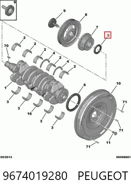 Retén de cigüeñal frontal 9674019280 Peugeot/Citroen
