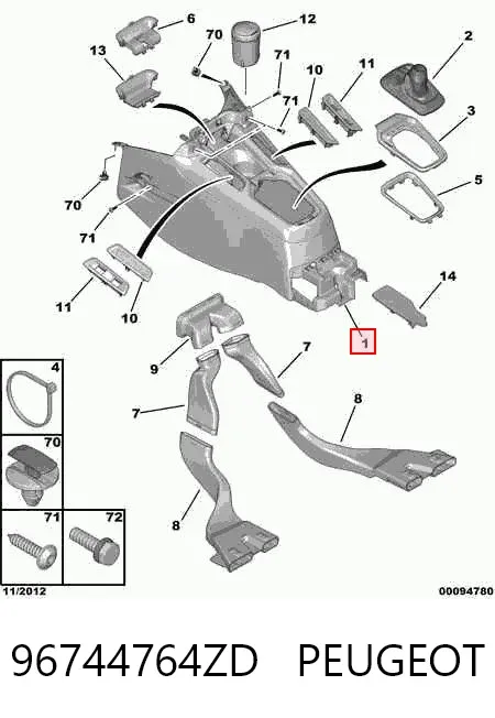 Consola central del panel de control 96744764ZD Peugeot/Citroen