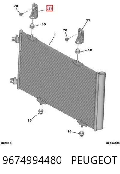 Soporte de montaje del radiador del aire acondicionado PEUGEOT 9674994480