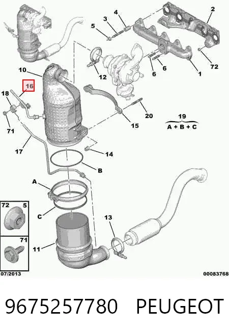 Tubo del sensor de presión de gases de escape 9675257780 Peugeot/Citroen