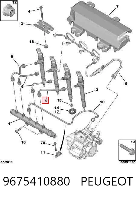 Tubería de combustible, sistema inyección, cilindro 4 9675410880 Peugeot/Citroen