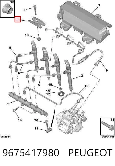 Soporte del inyector 9675417980 Peugeot/Citroen