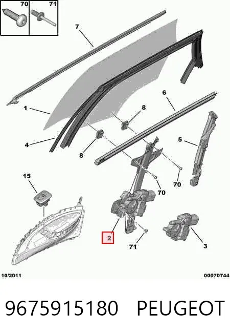 Mecanismo de elevalunas de la puerta trasera derecha 9675915180 Peugeot/Citroen