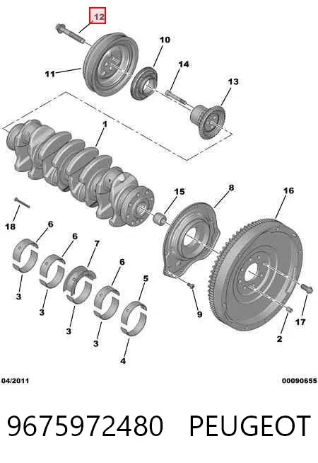 Perno de la polea del cigüeñal 9675972480 Peugeot/Citroen