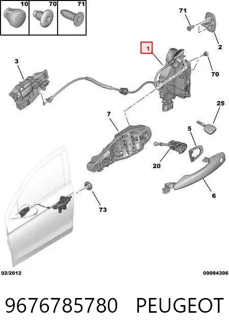 Cerradura de puerta delantera derecha 9676785780 Peugeot/Citroen