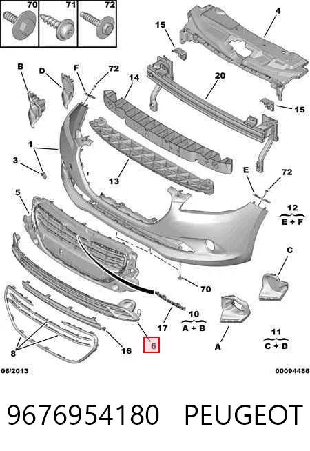 Rejilla del parachoques delantero 9676954180 Peugeot/Citroen