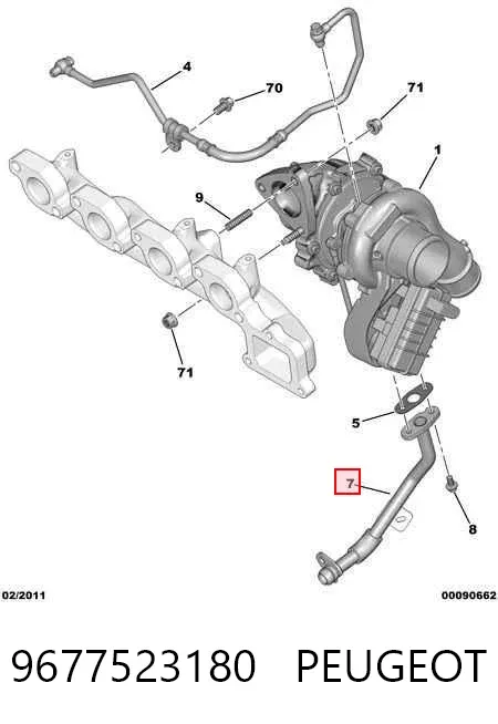 Tubo de drenaje de aceite de turbocompresor 9677523180 Peugeot/Citroen